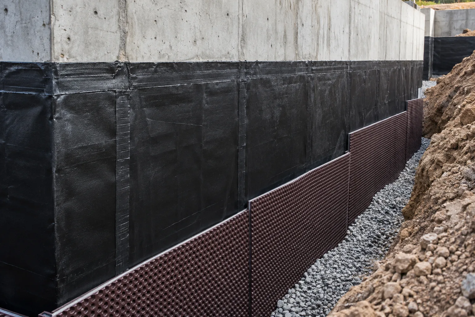 غشاء عزل مائي خارجي لجدار قبو مع لوح حماية